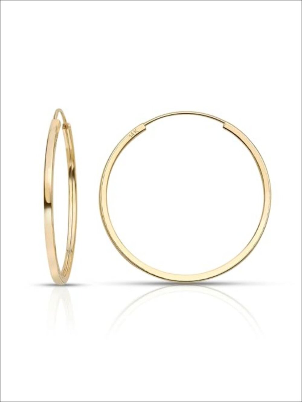 14k Gold 20mm Square Endless Hoop Earrings Lightweight 1.0mm